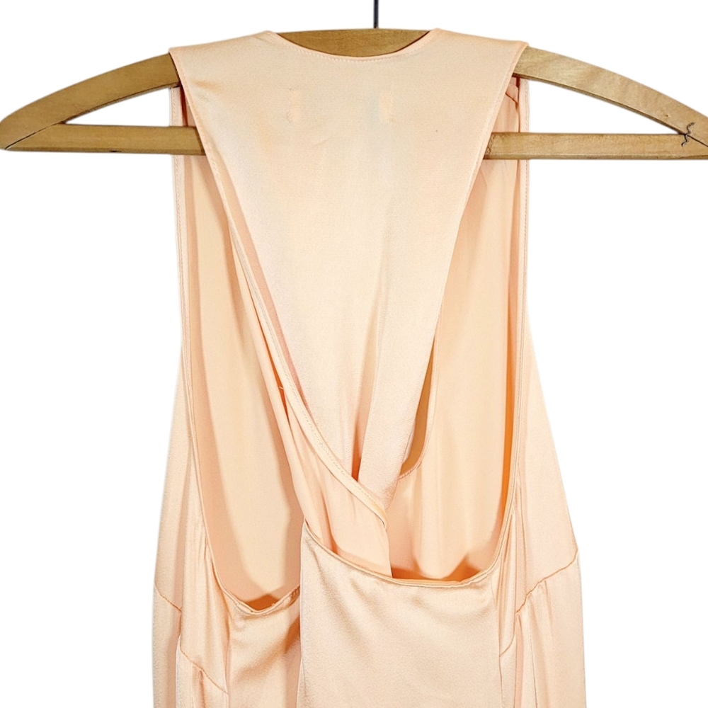 ROSETTA GETTY Collective Peach Satin Twist Back Halter Maxi Slip Dress Sz 6 - Picture 9 of 16